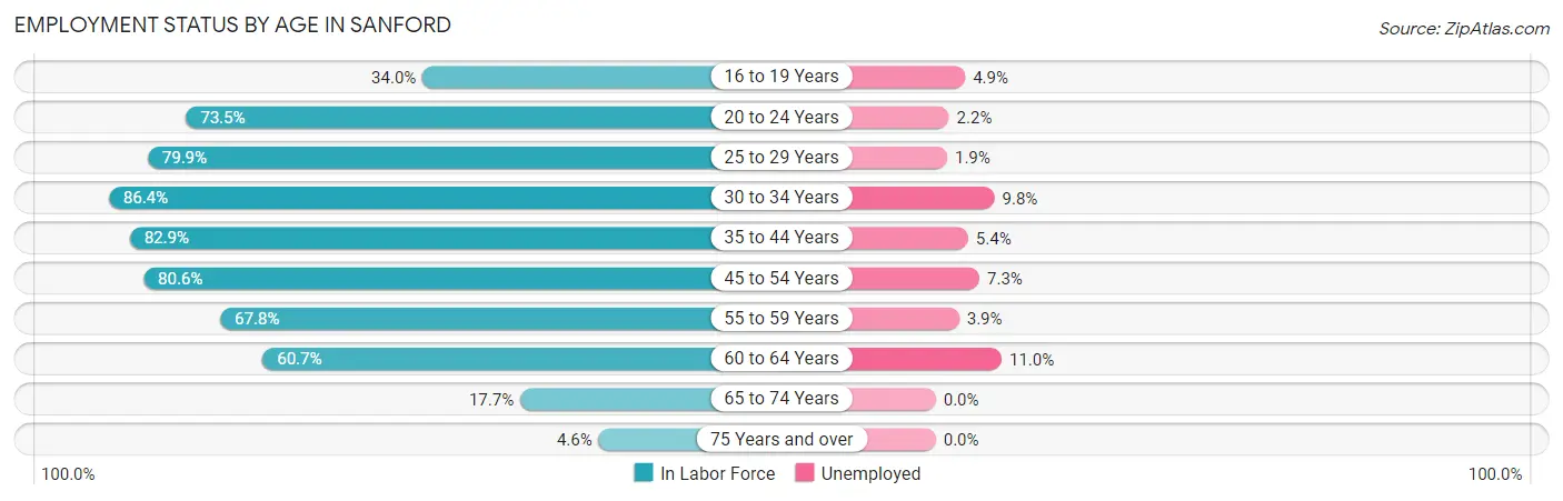 Employment Status by Age in Sanford