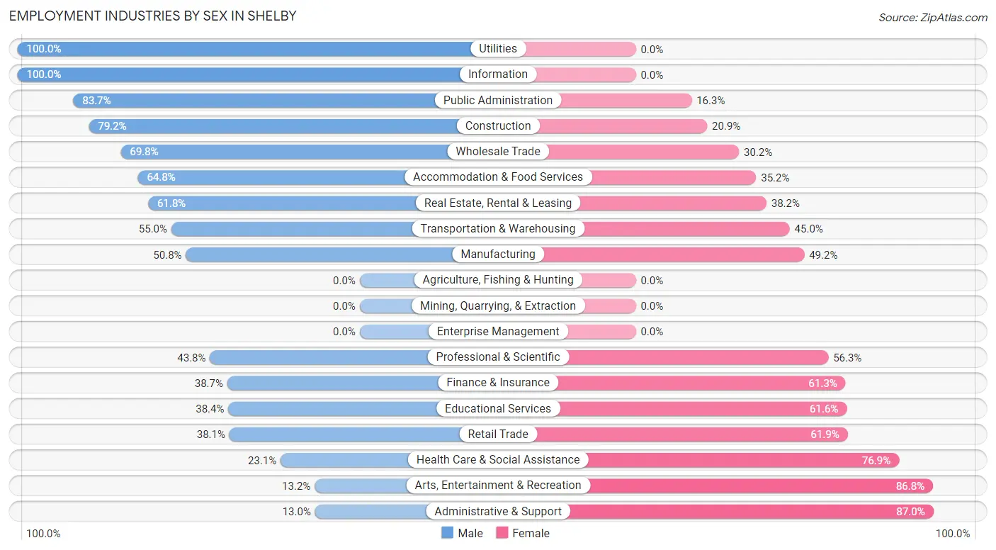 Employment Industries by Sex in Shelby