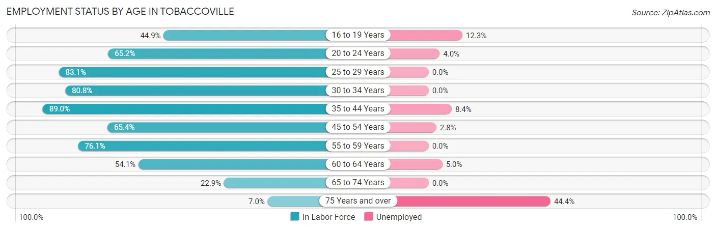 Employment Status by Age in Tobaccoville