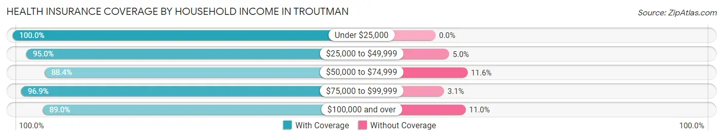 Health Insurance Coverage by Household Income in Troutman