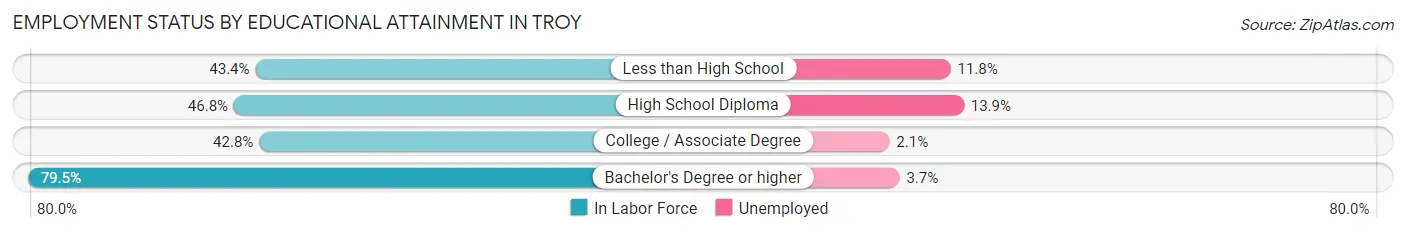Employment Status by Educational Attainment in Troy