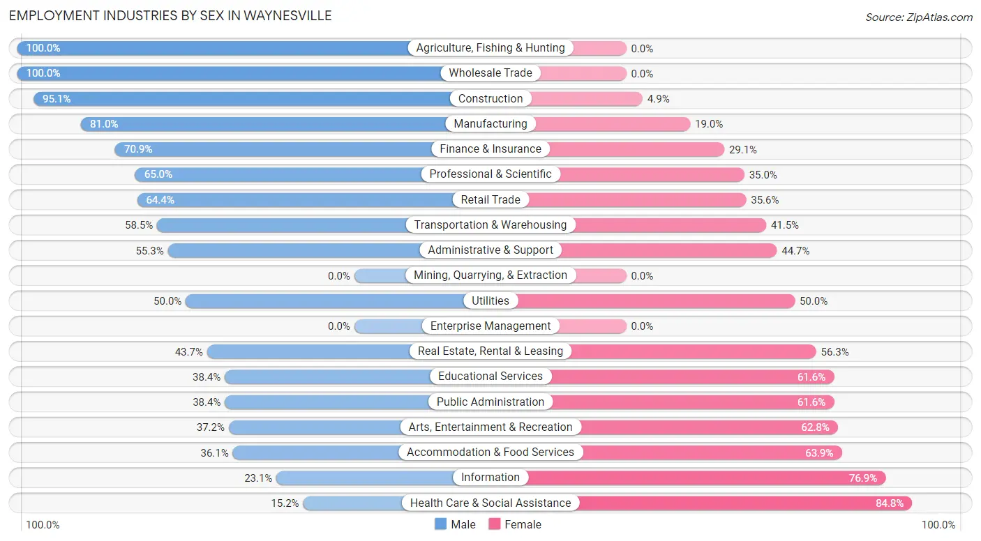 Employment Industries by Sex in Waynesville