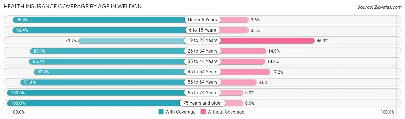 Health Insurance Coverage by Age in Weldon