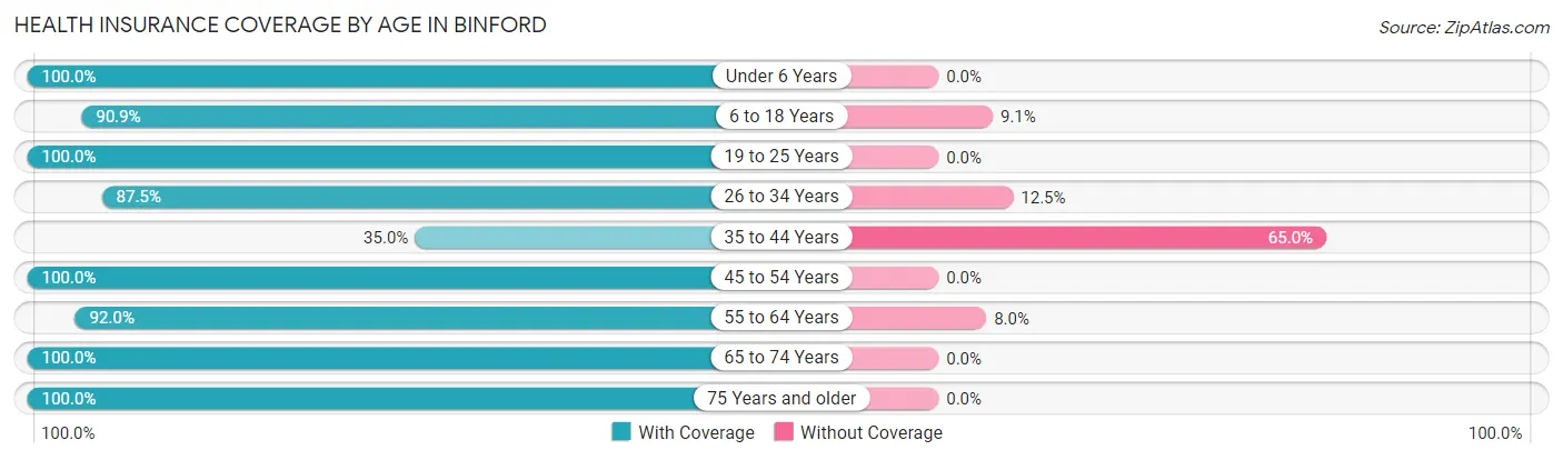 Health Insurance Coverage by Age in Binford