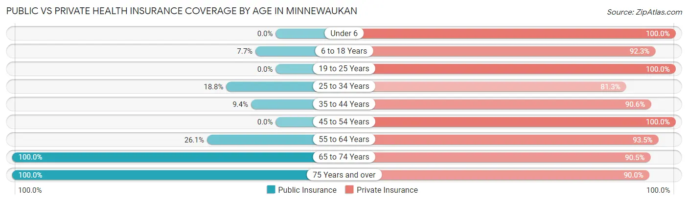 Public vs Private Health Insurance Coverage by Age in Minnewaukan