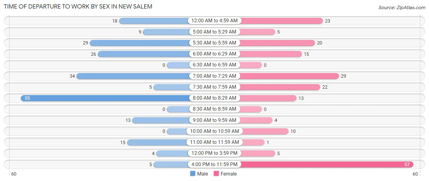 Time of Departure to Work by Sex in New Salem