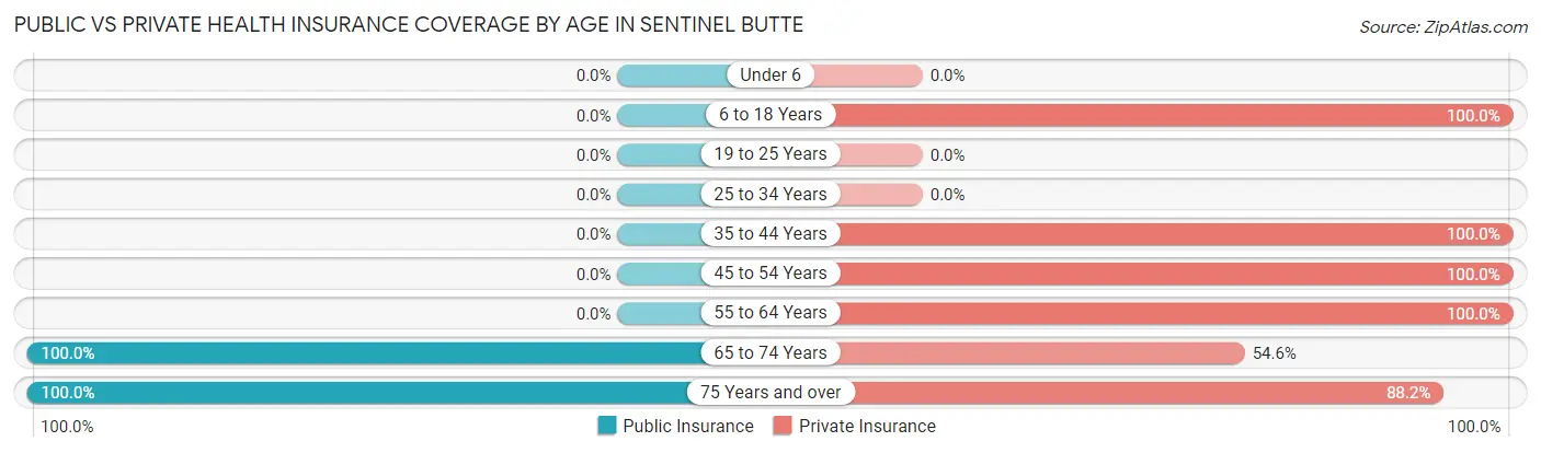 Public vs Private Health Insurance Coverage by Age in Sentinel Butte