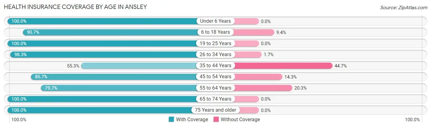 Health Insurance Coverage by Age in Ansley