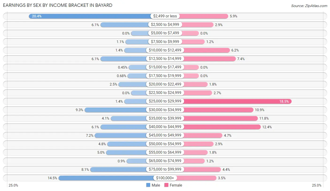 Earnings by Sex by Income Bracket in Bayard