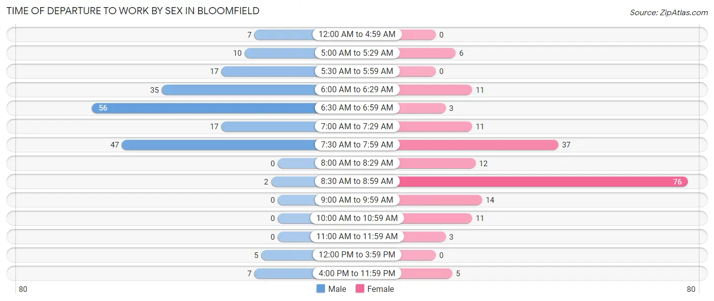 Time of Departure to Work by Sex in Bloomfield