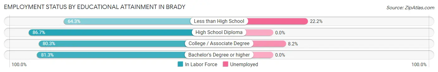 Employment Status by Educational Attainment in Brady
