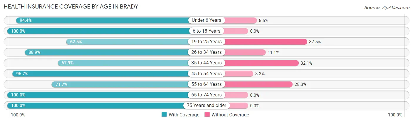 Health Insurance Coverage by Age in Brady
