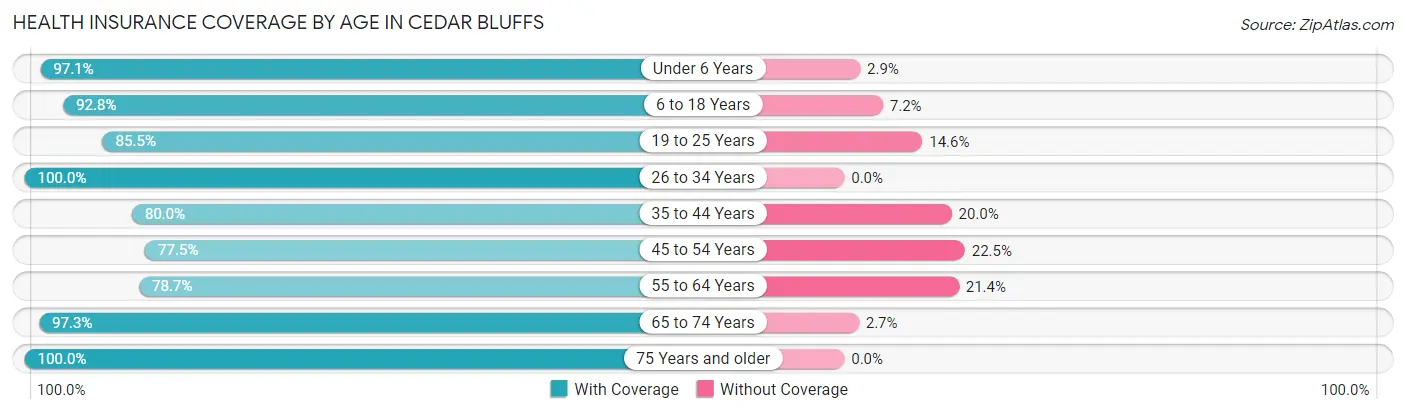 Health Insurance Coverage by Age in Cedar Bluffs