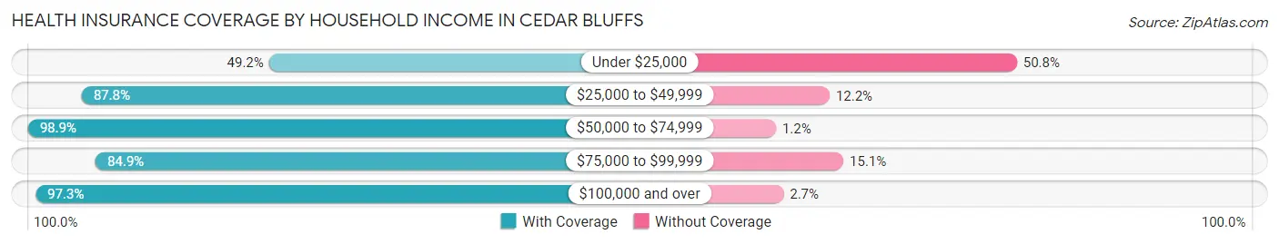 Health Insurance Coverage by Household Income in Cedar Bluffs