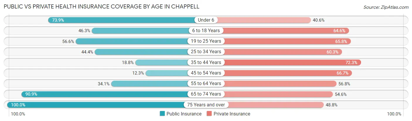 Public vs Private Health Insurance Coverage by Age in Chappell