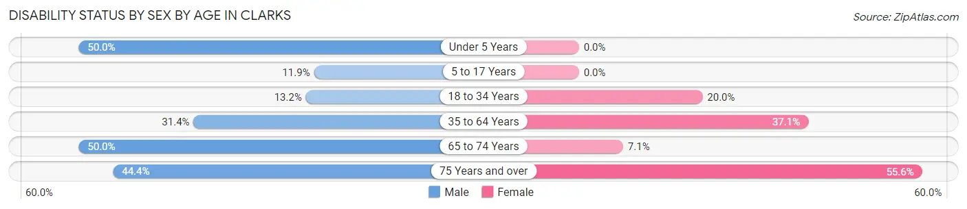 Disability Status by Sex by Age in Clarks