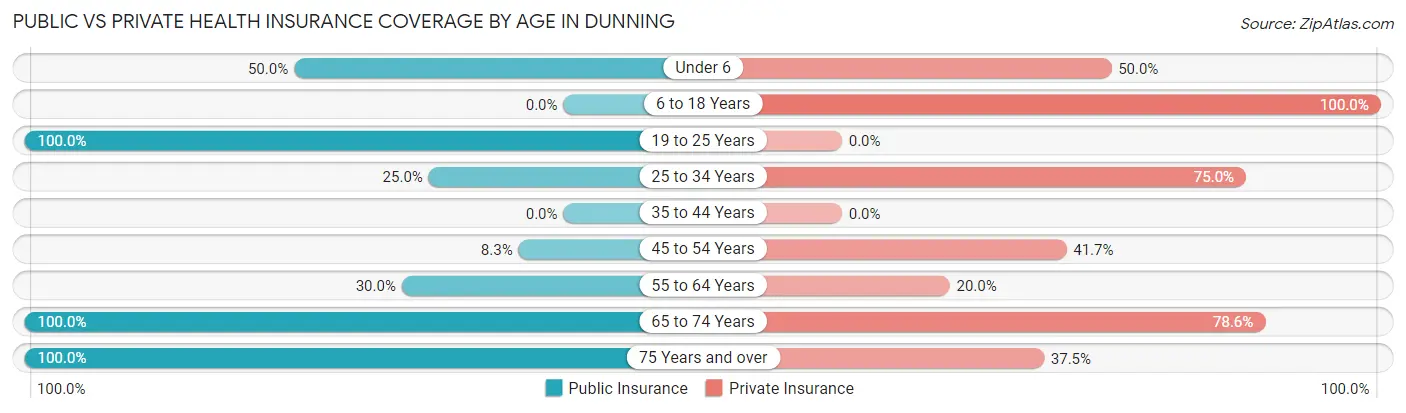 Public vs Private Health Insurance Coverage by Age in Dunning