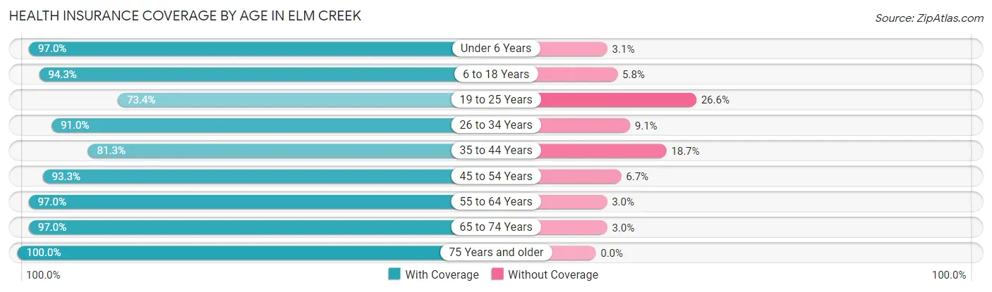 Health Insurance Coverage by Age in Elm Creek