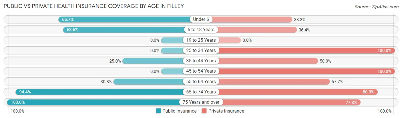 Public vs Private Health Insurance Coverage by Age in Filley