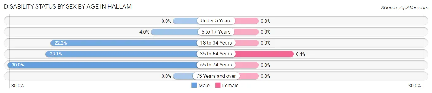 Disability Status by Sex by Age in Hallam