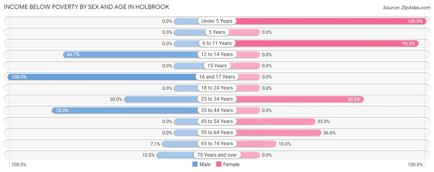 Income Below Poverty by Sex and Age in Holbrook