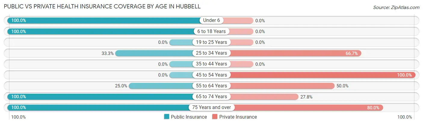 Public vs Private Health Insurance Coverage by Age in Hubbell