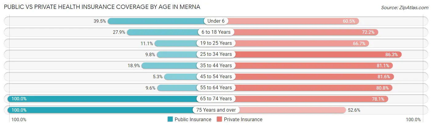 Public vs Private Health Insurance Coverage by Age in Merna
