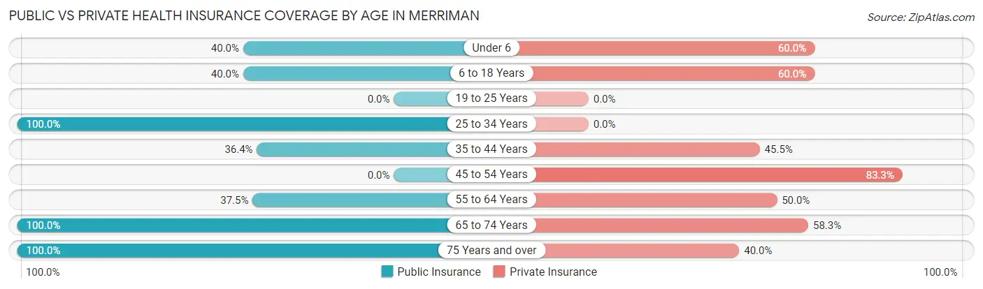 Public vs Private Health Insurance Coverage by Age in Merriman