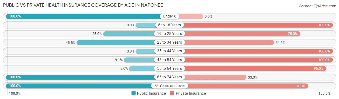 Public vs Private Health Insurance Coverage by Age in Naponee