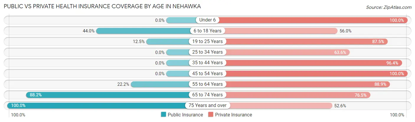 Public vs Private Health Insurance Coverage by Age in Nehawka