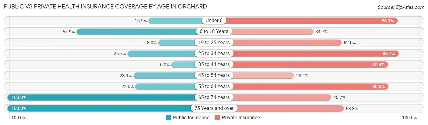 Public vs Private Health Insurance Coverage by Age in Orchard