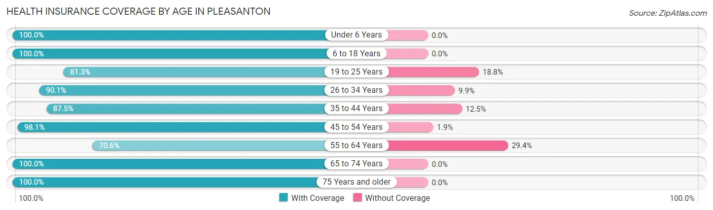 Health Insurance Coverage by Age in Pleasanton