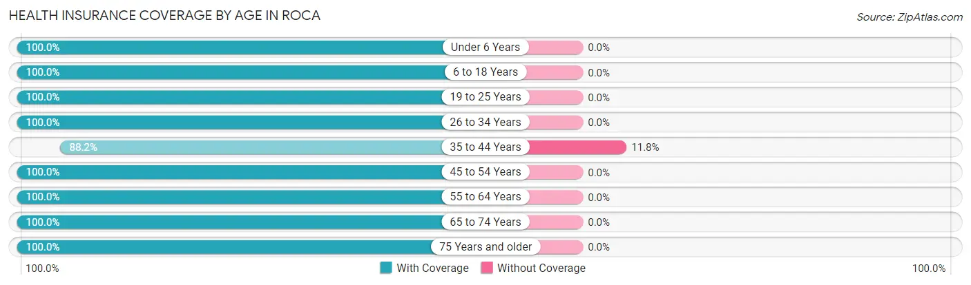 Health Insurance Coverage by Age in Roca