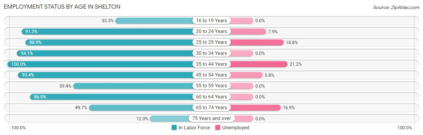 Employment Status by Age in Shelton