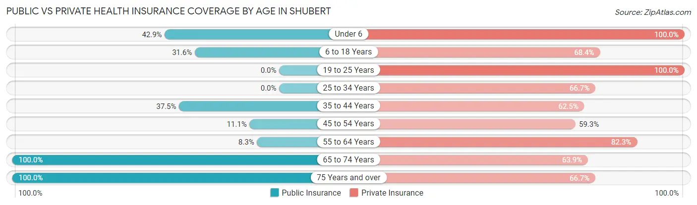 Public vs Private Health Insurance Coverage by Age in Shubert
