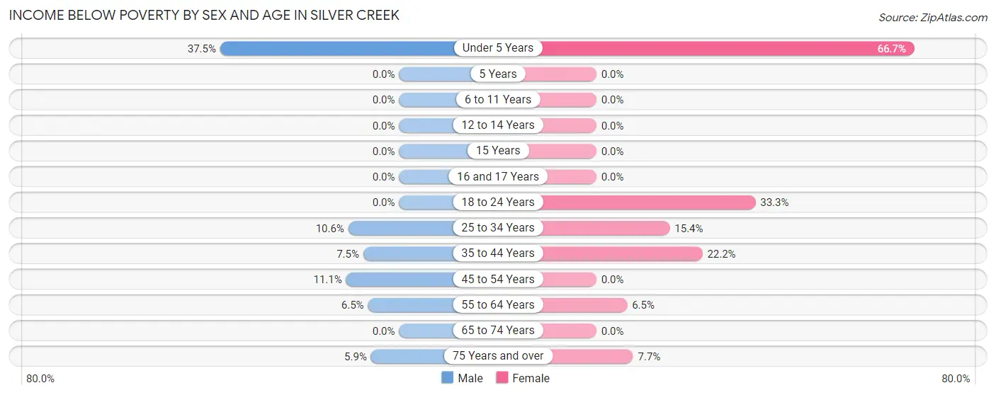 Income Below Poverty by Sex and Age in Silver Creek