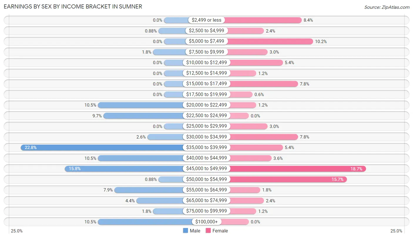 Earnings by Sex by Income Bracket in Sumner