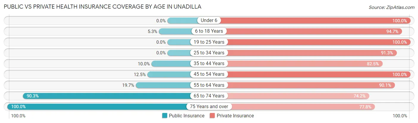 Public vs Private Health Insurance Coverage by Age in Unadilla
