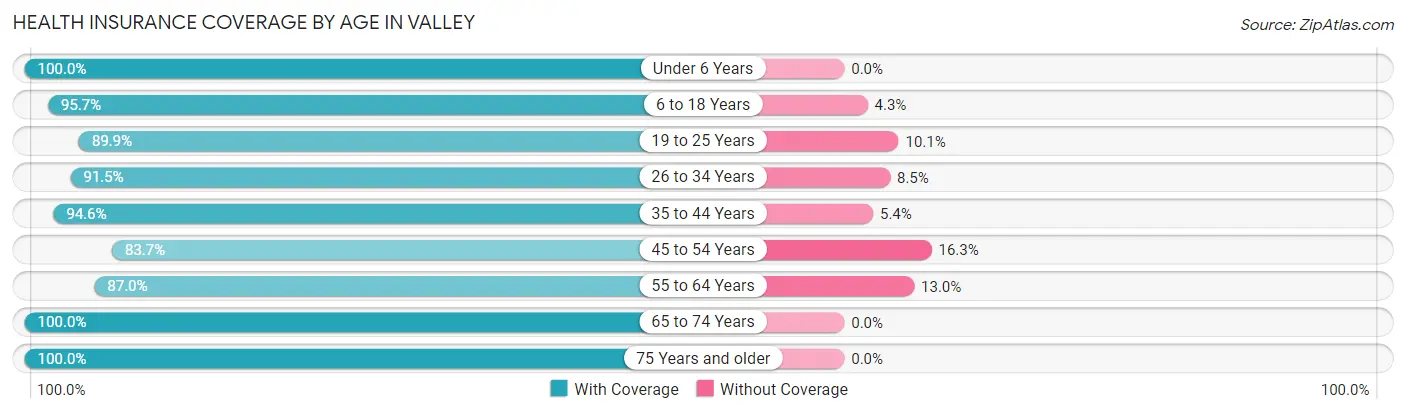 Health Insurance Coverage by Age in Valley