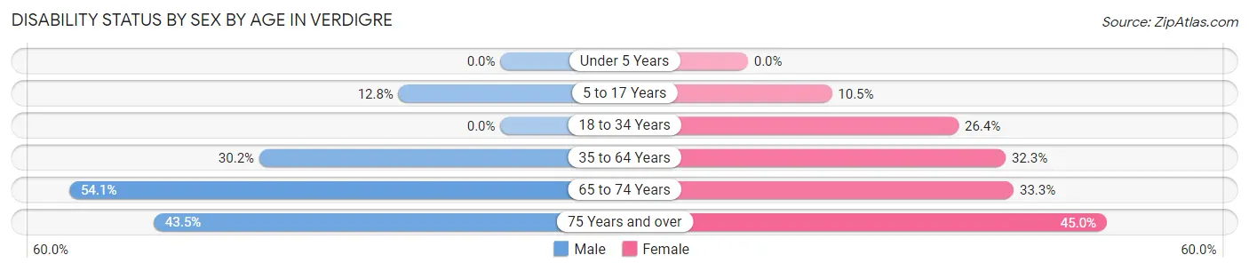 Disability Status by Sex by Age in Verdigre