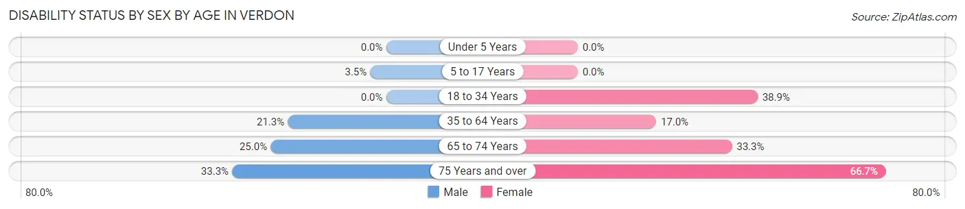 Disability Status by Sex by Age in Verdon