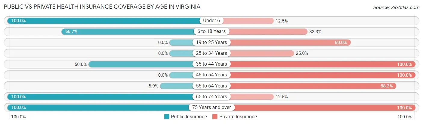 Public vs Private Health Insurance Coverage by Age in Virginia