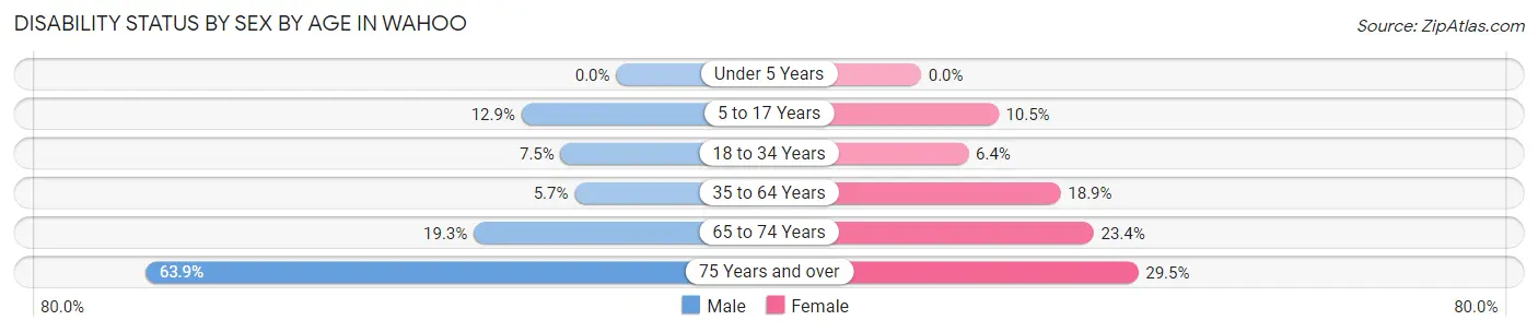 Disability Status by Sex by Age in Wahoo
