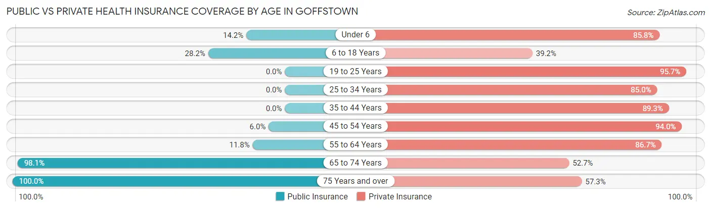 Public vs Private Health Insurance Coverage by Age in Goffstown