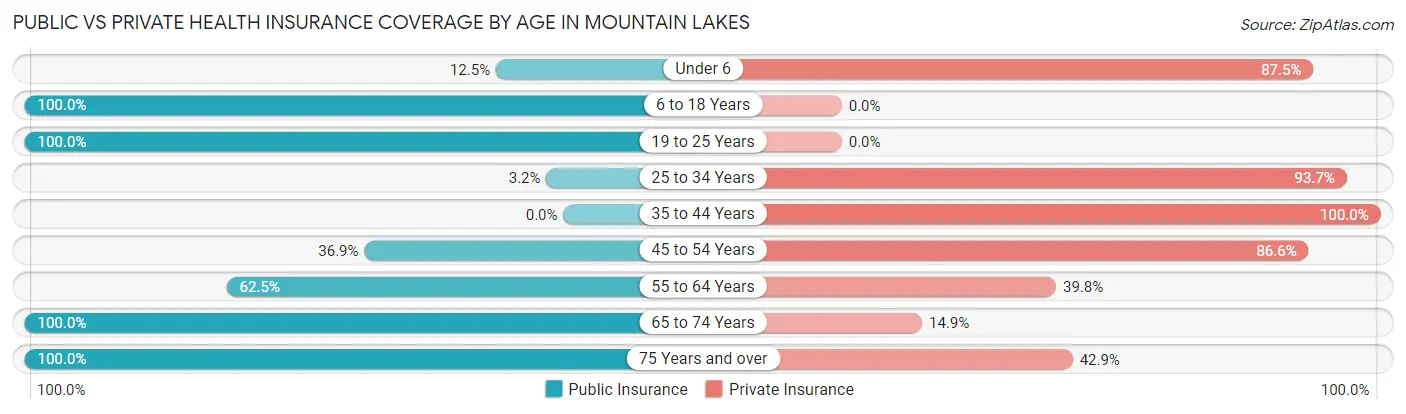 Public vs Private Health Insurance Coverage by Age in Mountain Lakes