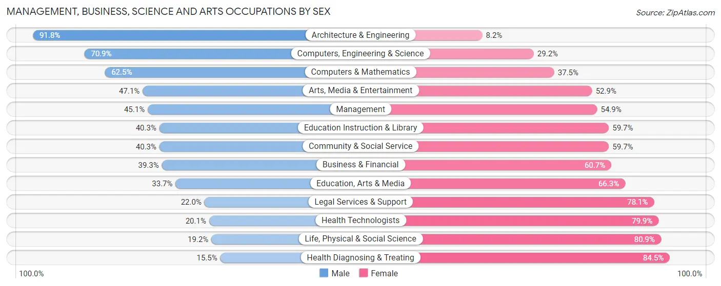 Management, Business, Science and Arts Occupations by Sex in Rochester