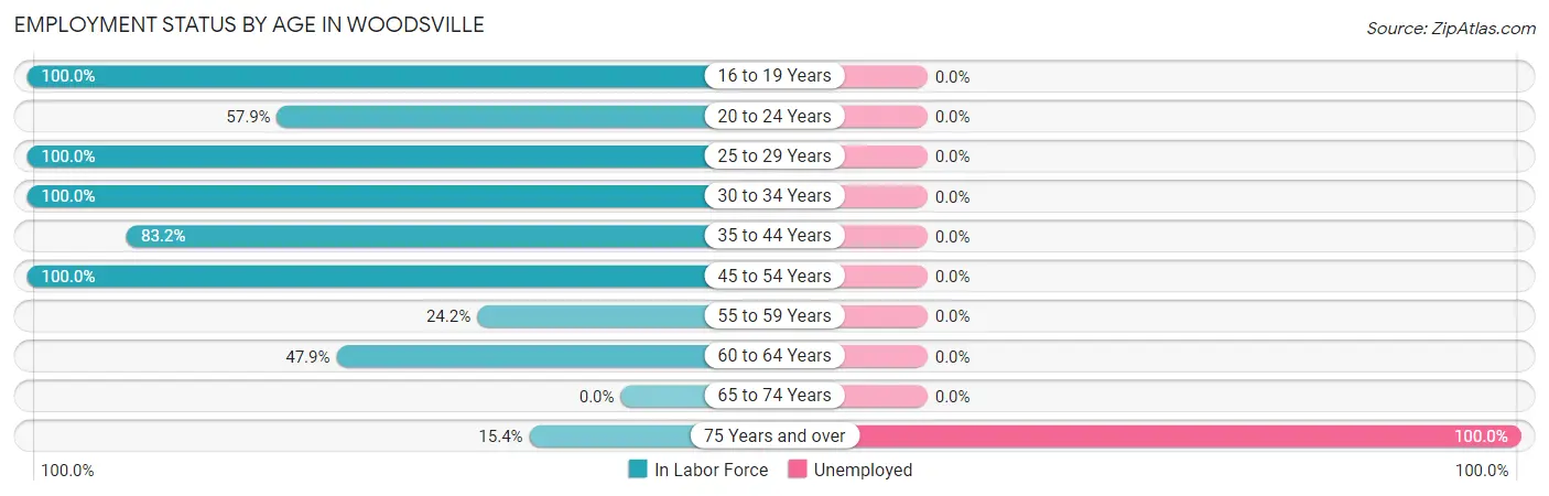 Employment Status by Age in Woodsville