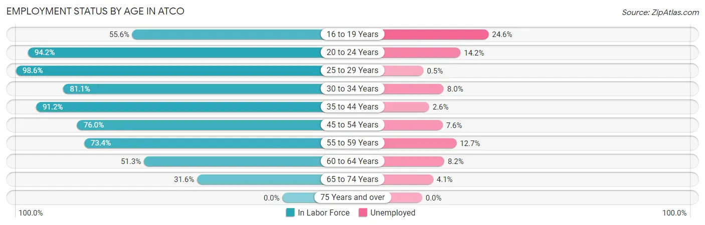 Employment Status by Age in Atco