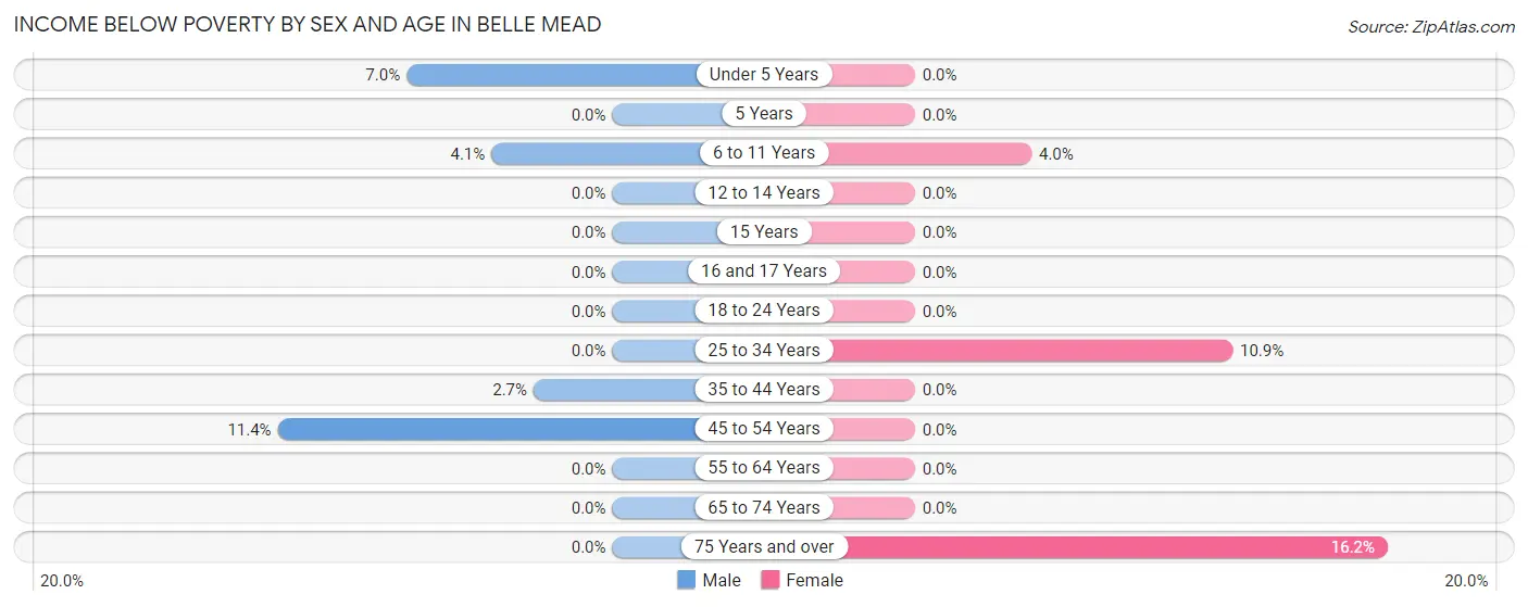 Income Below Poverty by Sex and Age in Belle Mead