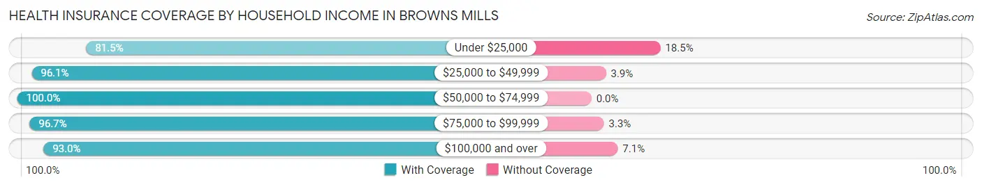 Health Insurance Coverage by Household Income in Browns Mills
